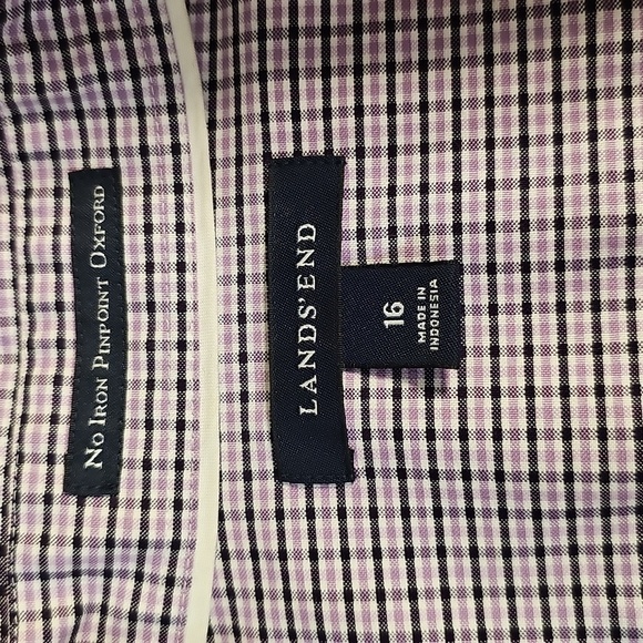 Lands' End Womens No Iron Lavender Plaid 3/4 Sleeve Button-up Cotton Blouse 16 - Picture 2 of 5